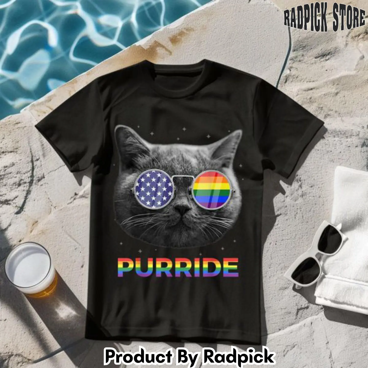 Lgbt pride cat with sunglasses tshirt rp2638043